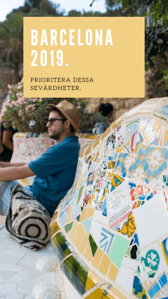 Barcelona 2019 Prioritera Dessa Sevärdheter Parc Guell Mosaik Bänk